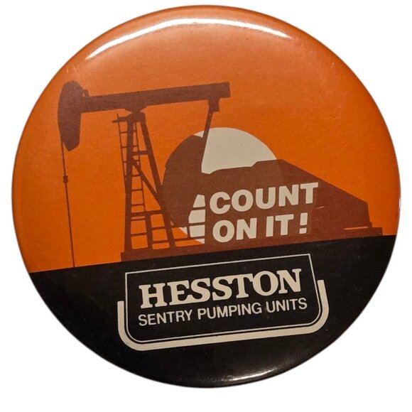 Vintage Hesston Sentry Pumping Units Promotional Pinback Button Orange Pin - Picture 4 of 12